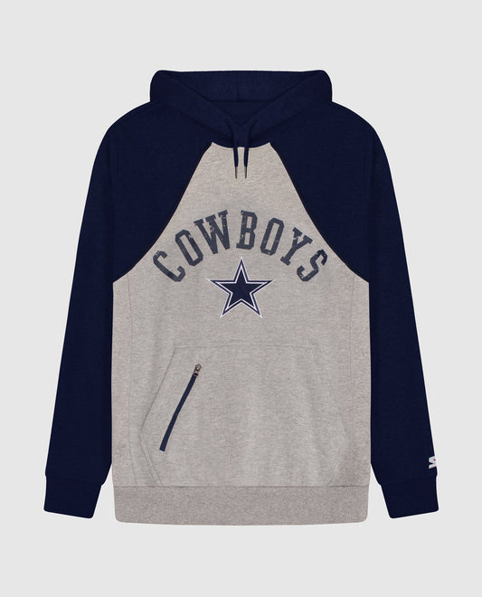 Front View of Starter Heather Gray Dallas Cowboys Front Zip-Pocket Starter Hoodie | STR DALLAS COWBOYS HEATHER GREY