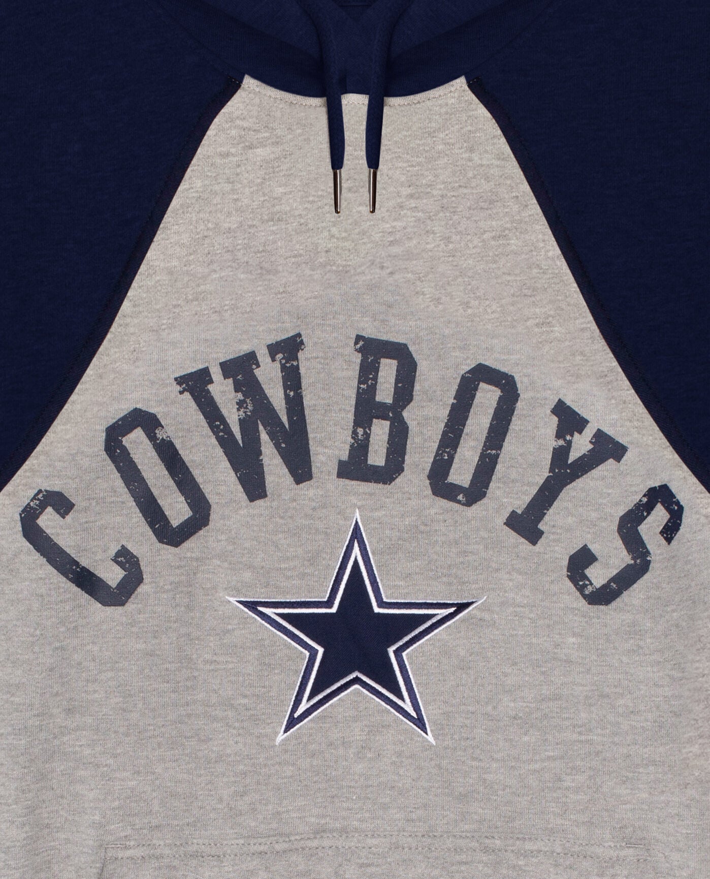 Side View of Starter Heather Gray Dallas Cowboys Front Zip-Pocket Starter Hoodie | STR DALLAS COWBOYS HEATHER GREY