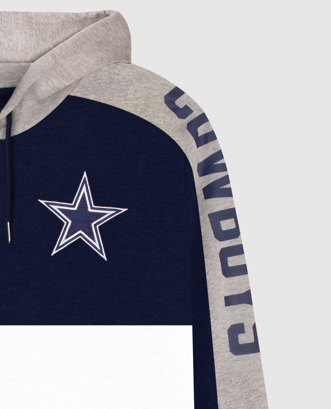 Side View of Starter Navy Dallas Cowboys Zip-Front Colorblock Starter Hoodie | STR DALLAS COWBOYS NAVY