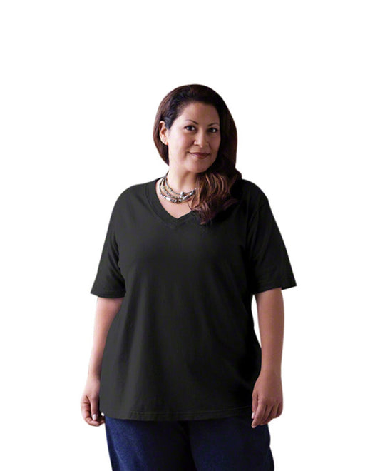 Front of V-Neck Short Sleeve Plus Size Tee | BLACK OTPS Black