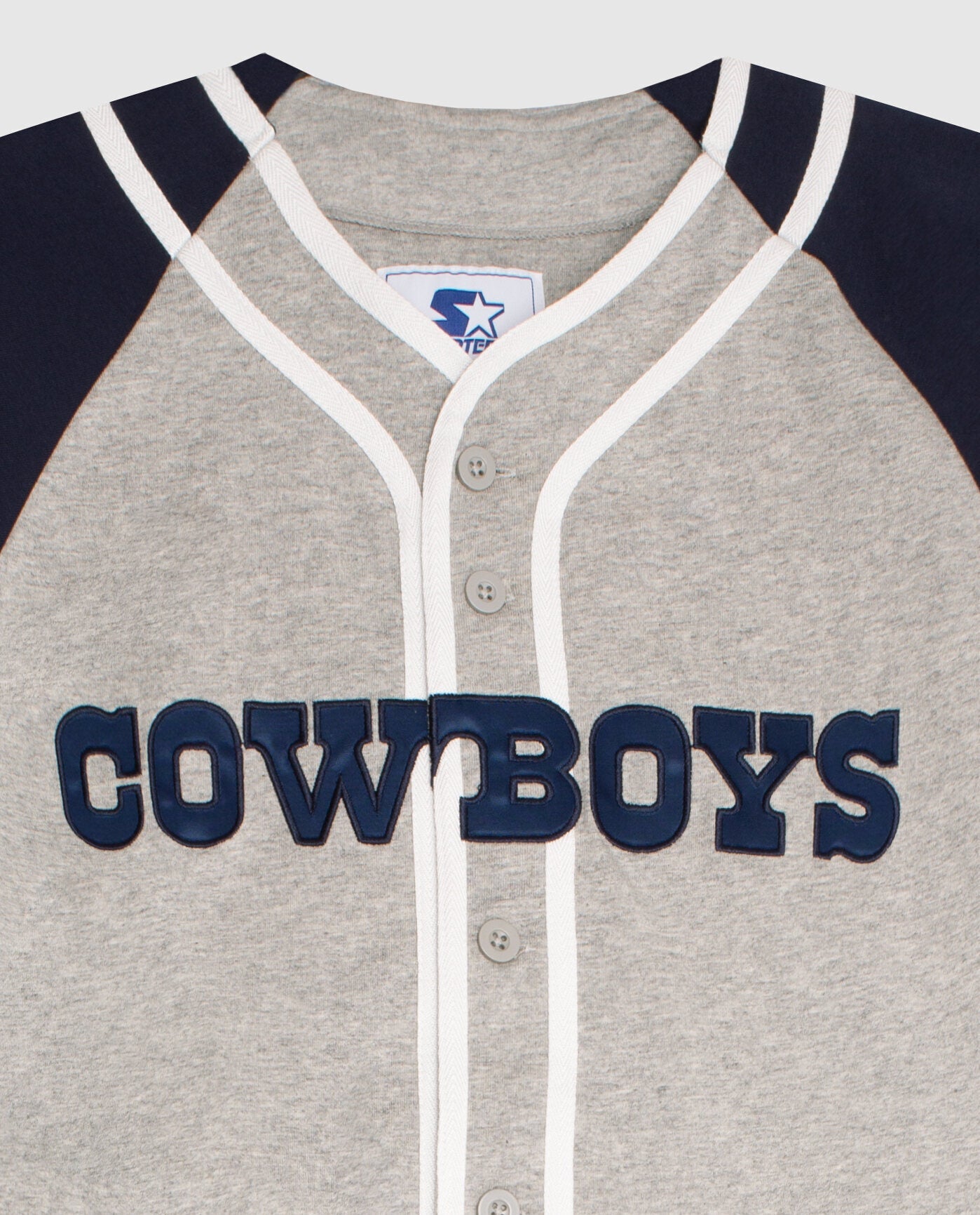 Side View of Starter Grey Dallas Cowboys Button-Front Cotton Starter Baseball Jersey | STR DALLAS COWBOYS GREY