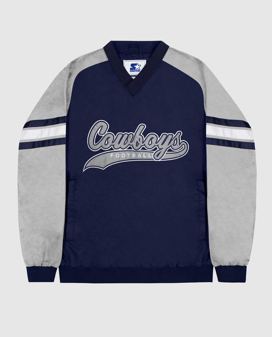 Front View of Starter Navy Dallas Cowboys Nylon Pullover Starter Windbreaker | STR DALLAS COWBOYS NAVY