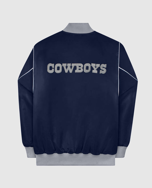 Back View of Starter Navy Dallas Cowboys Snap-Front Bomber Starter Jacket | STR DALLAS COWBOYS NAVY