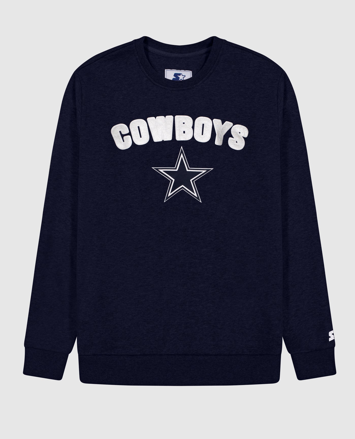 Front View of Starter Navy Dallas Cowboys Long Sleeve Crew Neck Starter Shirt | STR DALLAS COWBOYS NAVY