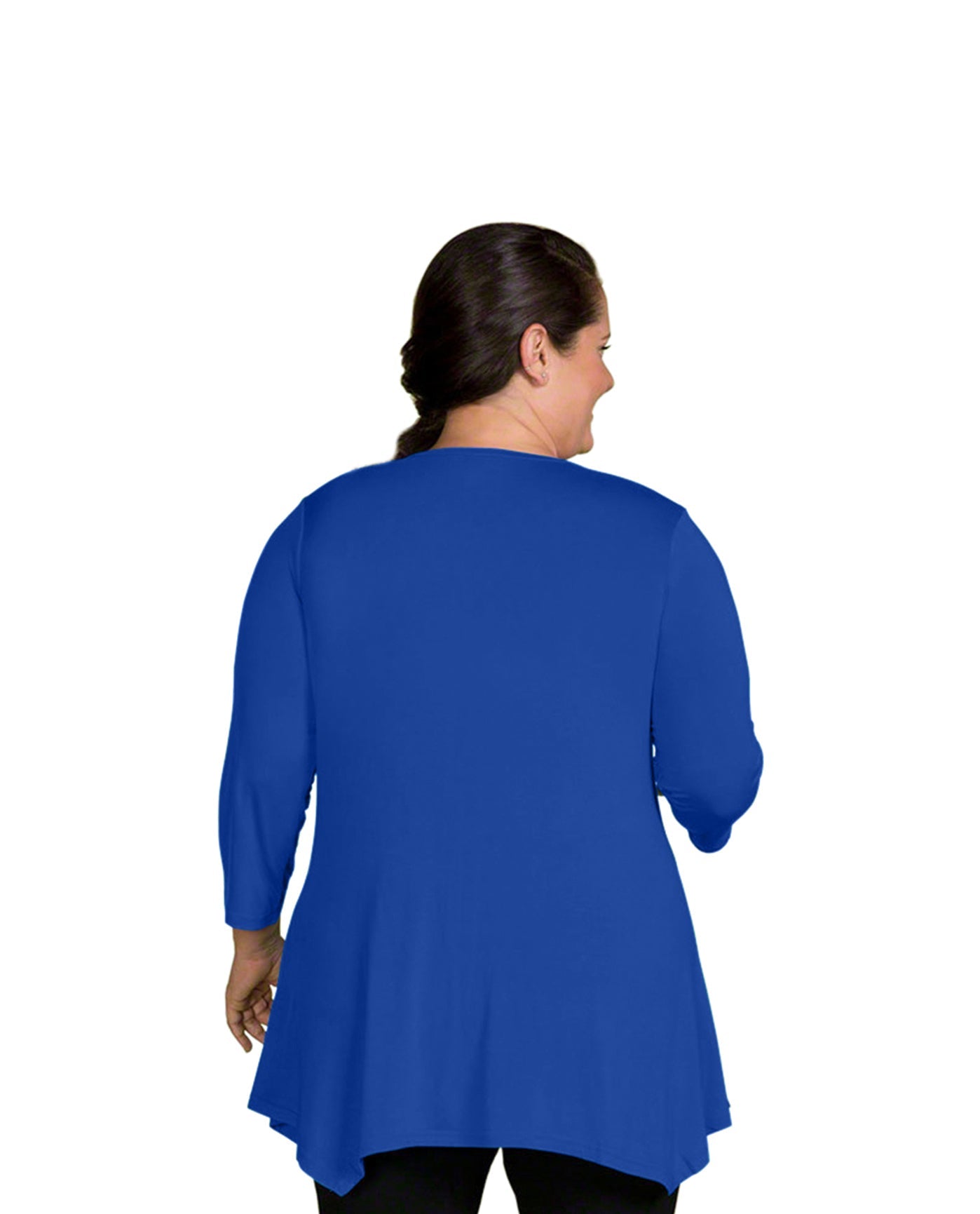 Back of Tamsin Bracelet Sleeve Button Detail Plus Size Knit Top | ROYAL OTPS Royal Blue