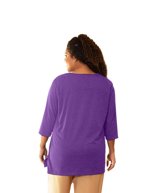 Back of Cotton 3/4 Sleeve U-Neck Plus Size Tee | ACAI OTPS Acai