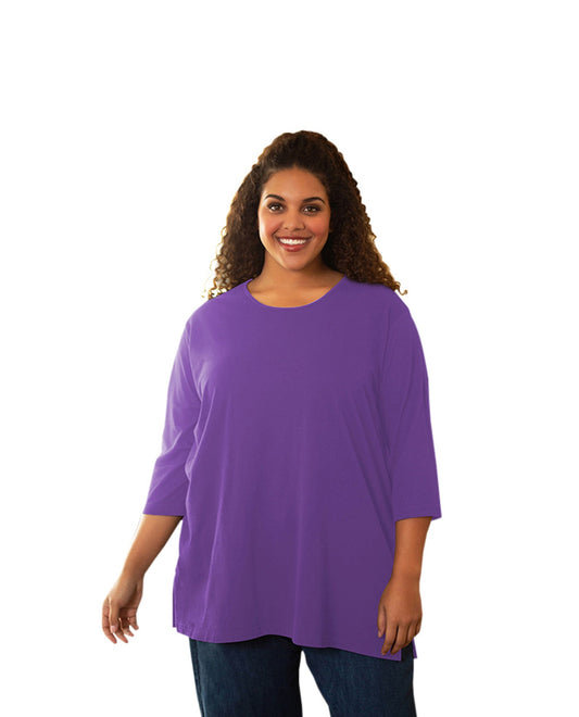 Front of Cotton 3/4 Sleeve U-Neck Plus Size Tee | ACAI OTPS Acai