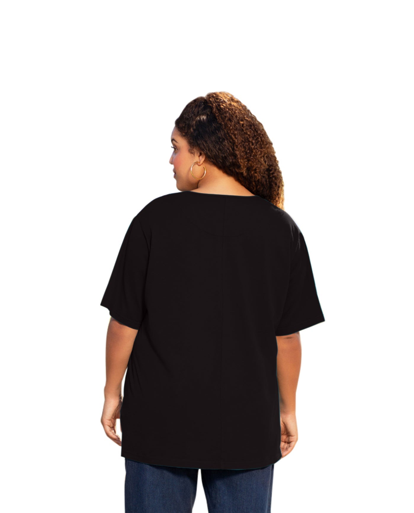 Back of Cotton Short Sleeve Plus Size Tee | BLACK OTPS Black