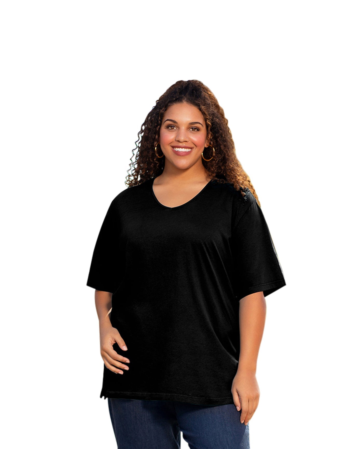 Front of Cotton Short Sleeve Plus Size Tee | BLACK OTPS Black