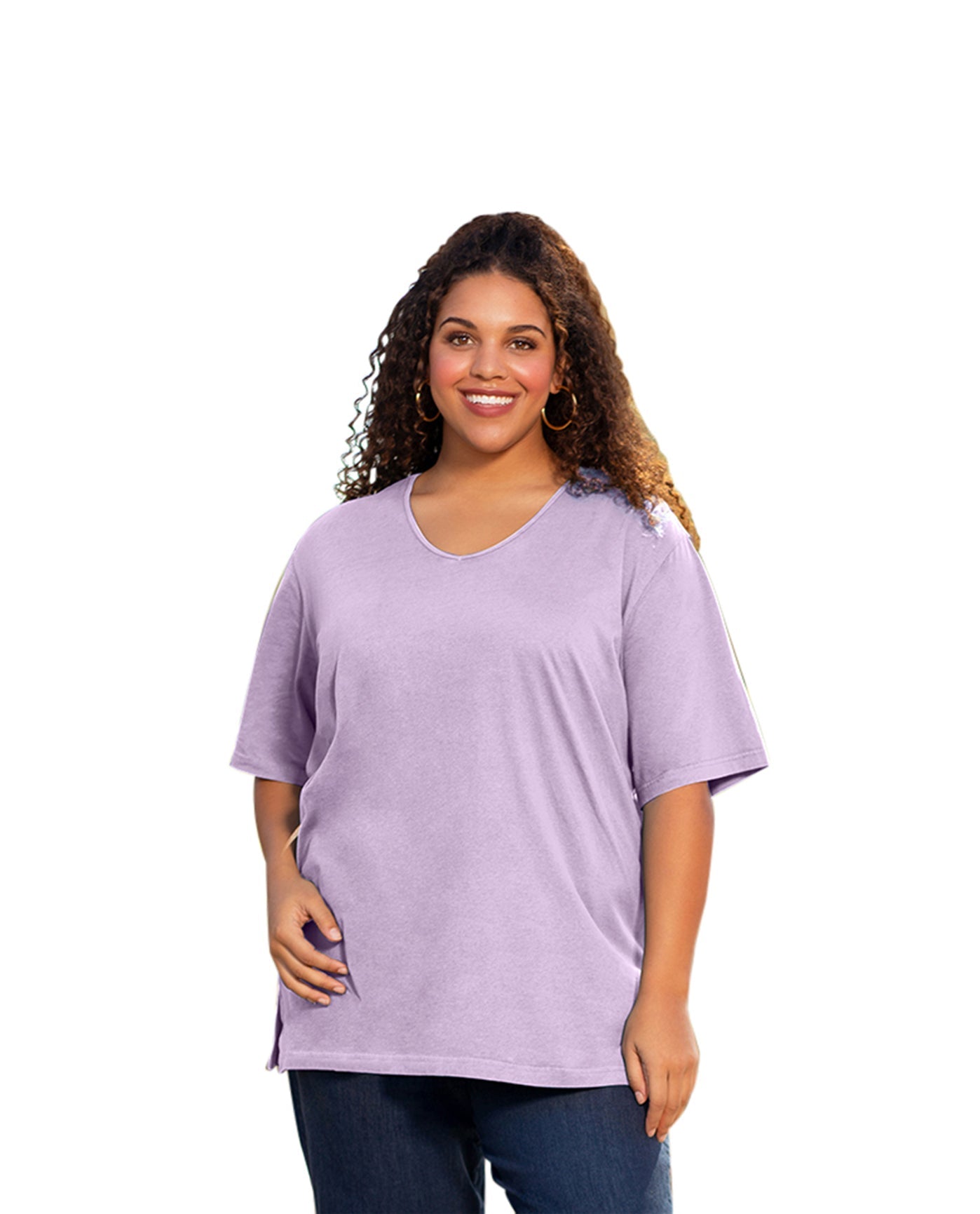 Front of Cotton Short Sleeve Plus Size Tee | FLILA OTPS French Lilac