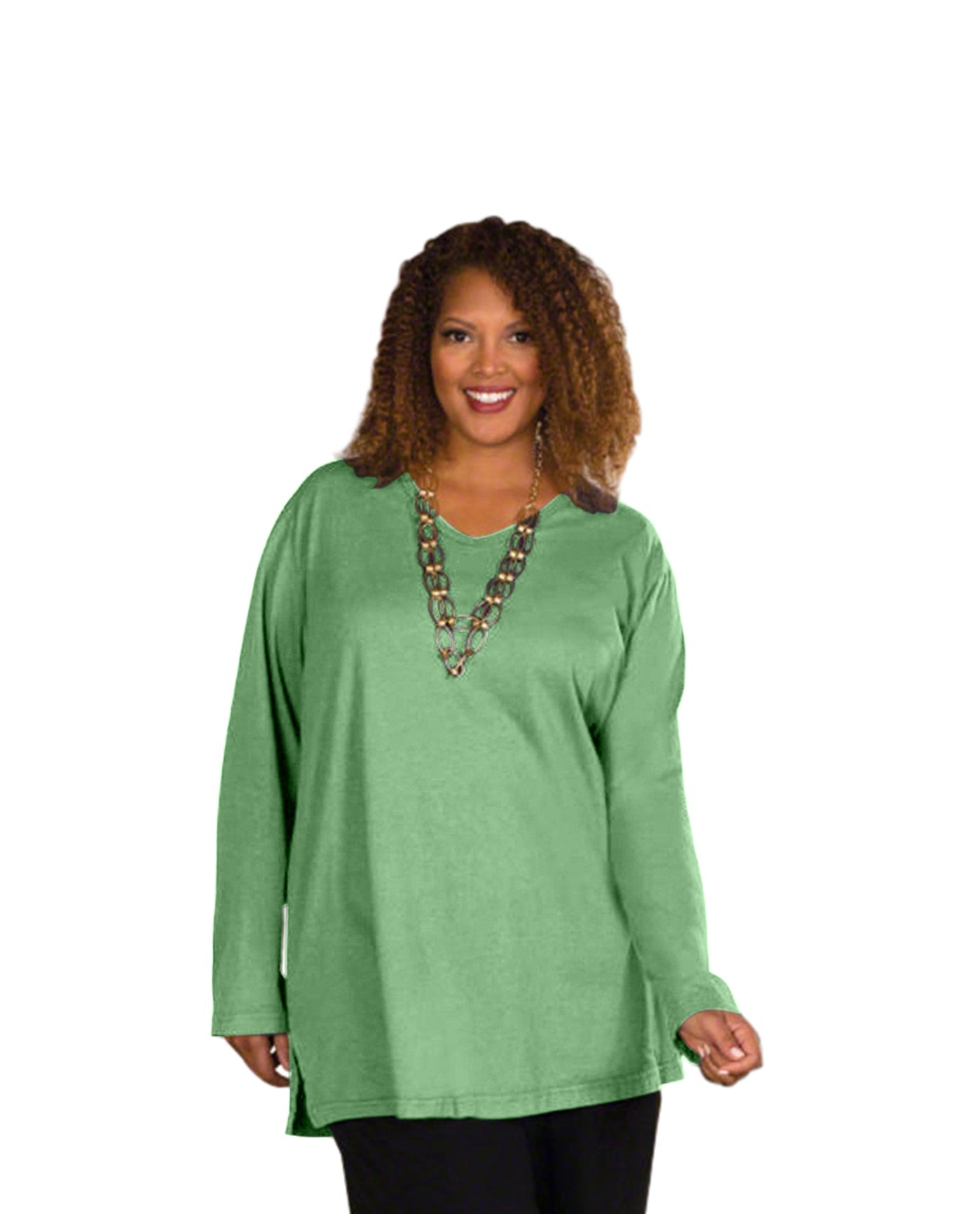 Front of V-Neck Long Sleeve Plus Size Tee | VISTA OTPS Vista