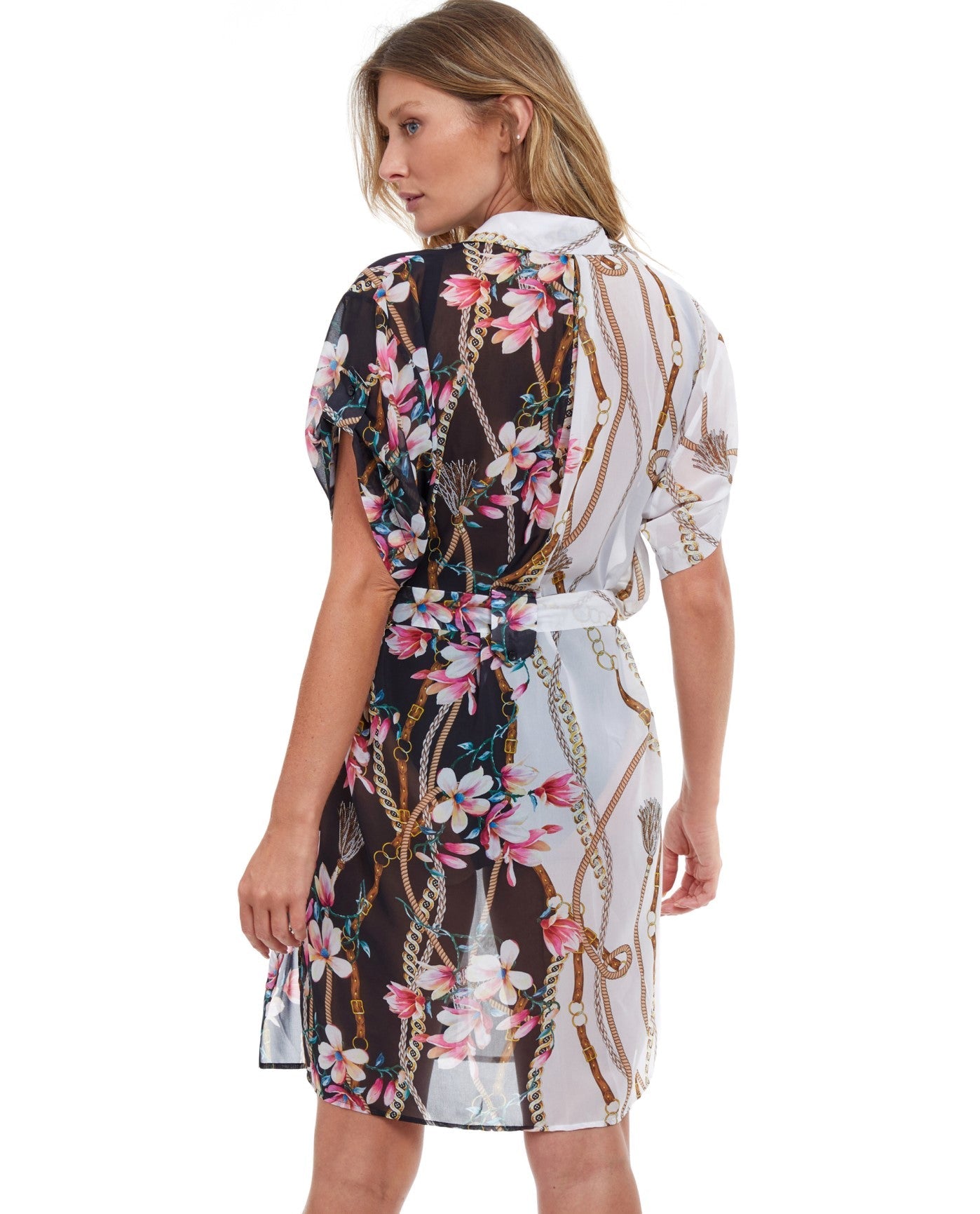 Back View of Gottex Amalfi Coast Black Cover Up Blouse Dress | GOT BLACK