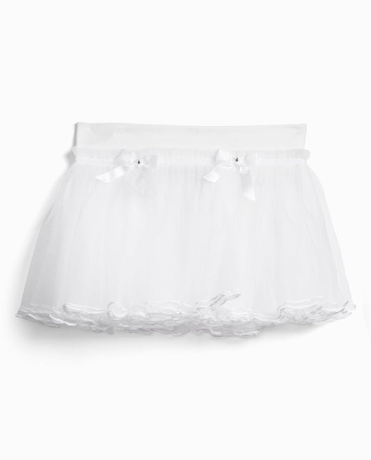 Front View of Danskin White Girl's Pull-On Double Layer Tulle Tutu | DSK White