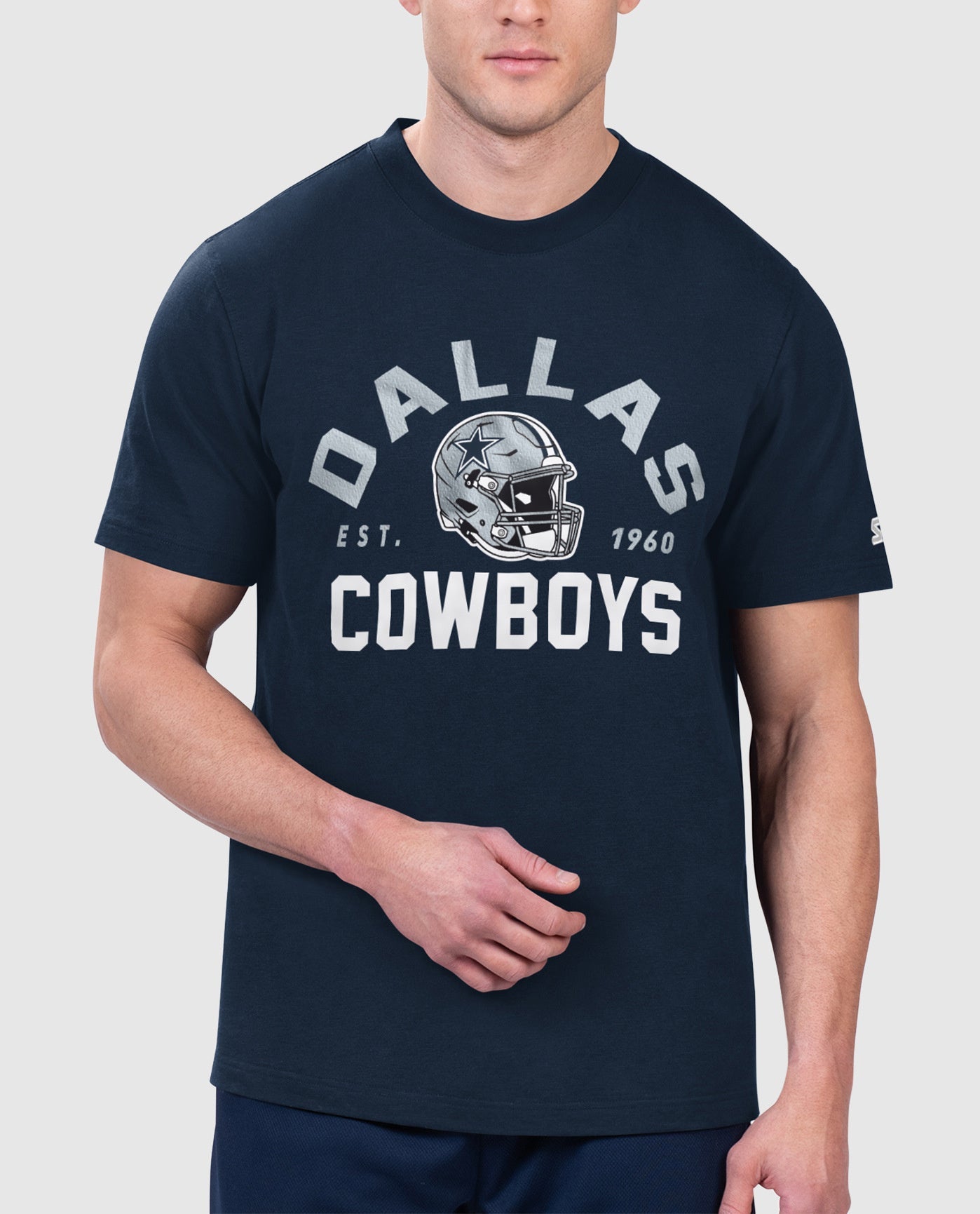 Front View of Starter Navy Dallas Cowboys Hands Off Short Sleeve Starter Tee | STR DALLAS COWBOYS NAVY