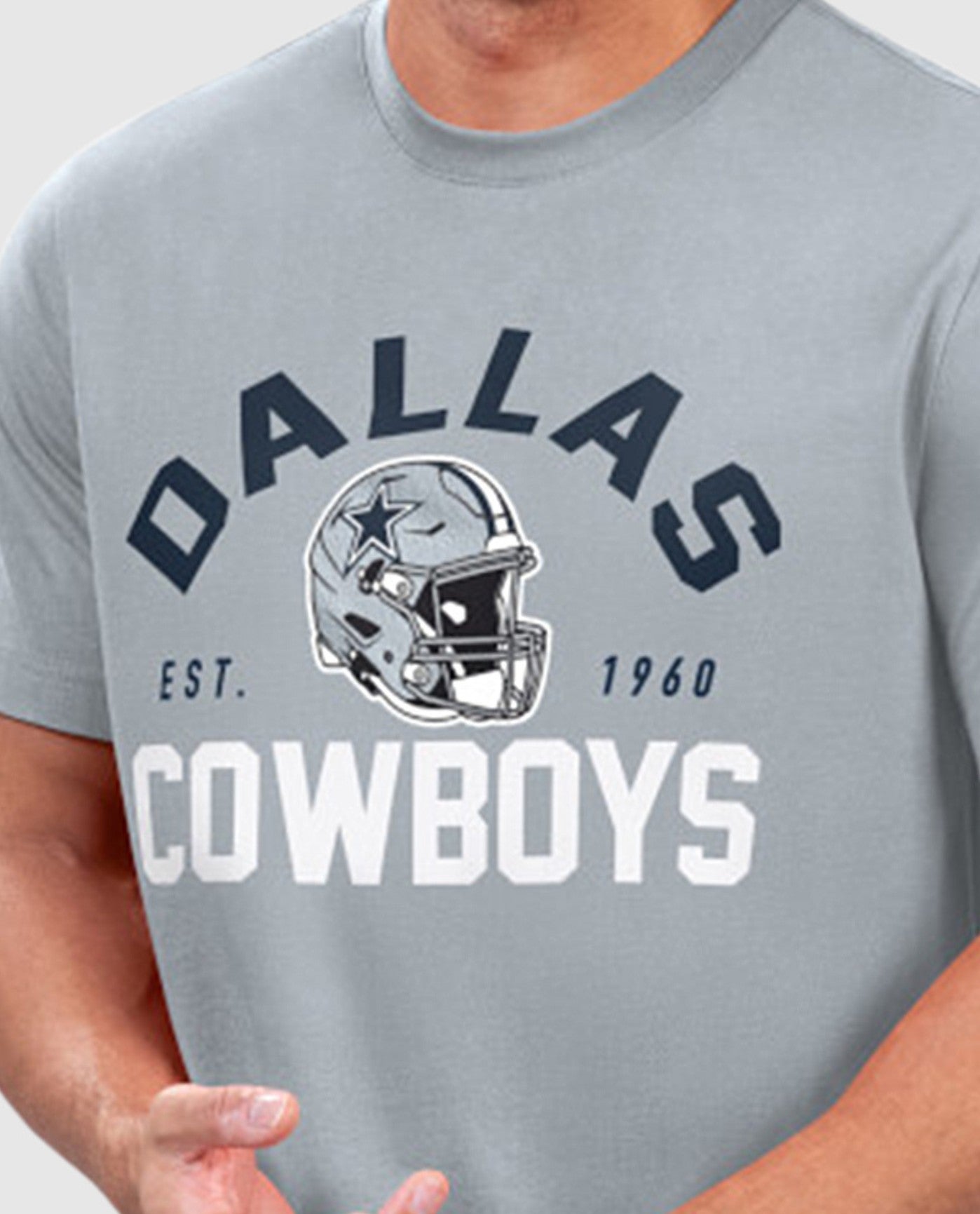 Side View of Starter Grey Dallas Cowboys Hands Off Short Sleeve Starter Tee | STR DALLAS COWBOYS GREY