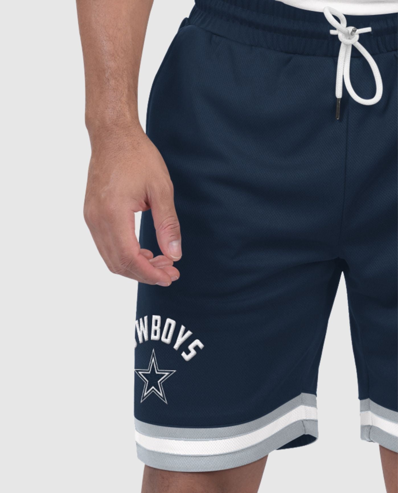 Side View of Starter Navy Dallas Cowboys Pro Player 9-inch Starter Basketball Shorts | STR DALLAS COWBOYS NAVY