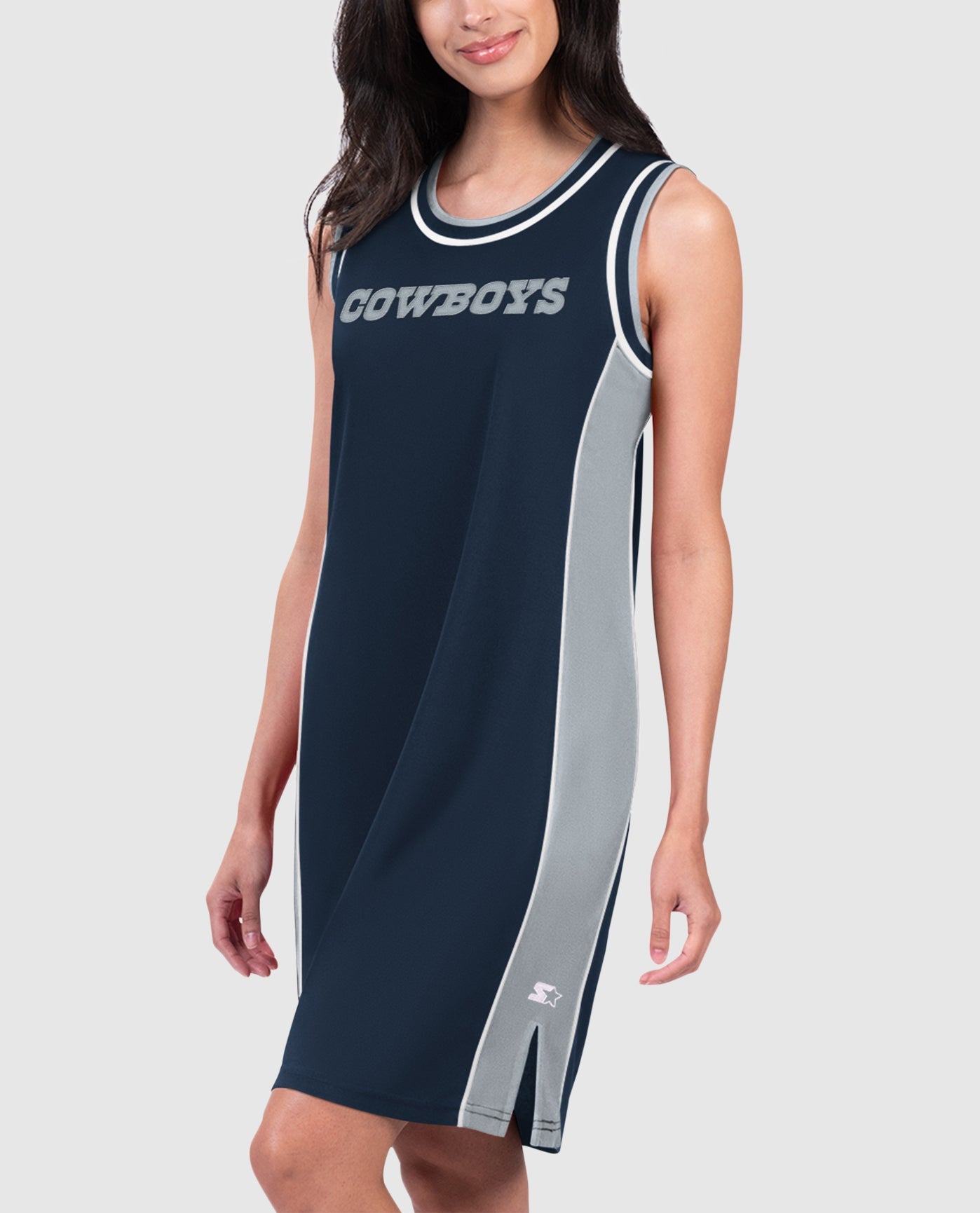 Front View of Starter Navy Dallas Cowboys Womens Slam Dunk Starter Tank Dress | STR DALLAS COWBOYS NAVY