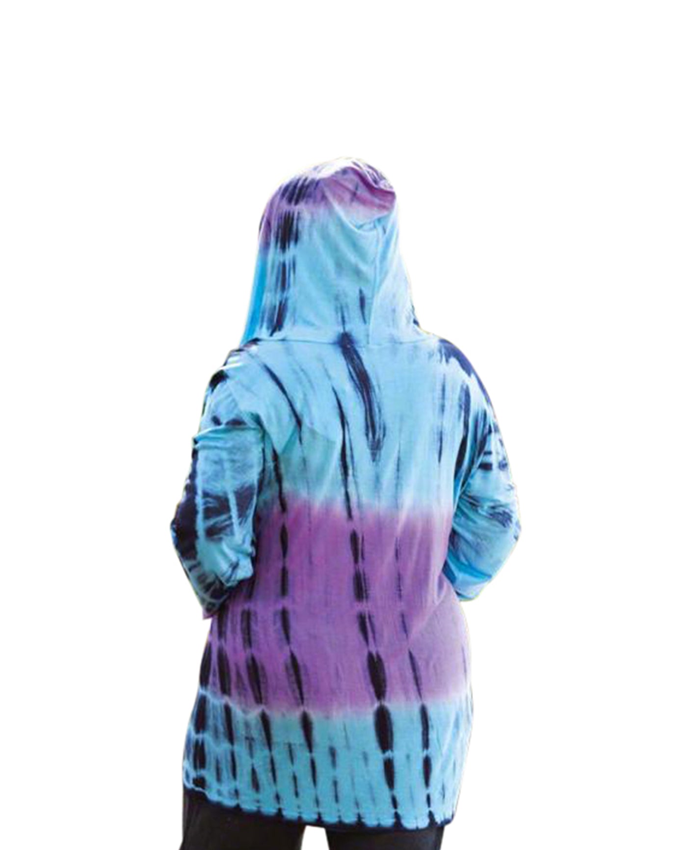 Back of Cala Tie-Dye Hooded Plus Size Top | BLUE OTPS Cala Blue