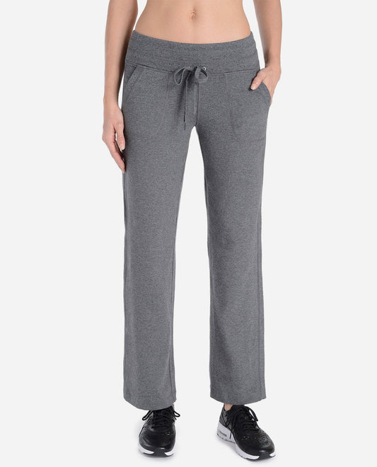 Front View Of Danskin Plus Size Charcoal Grey Heather Essentials Drawcord Pant | DSK CHARCOAL GREY HEATHER