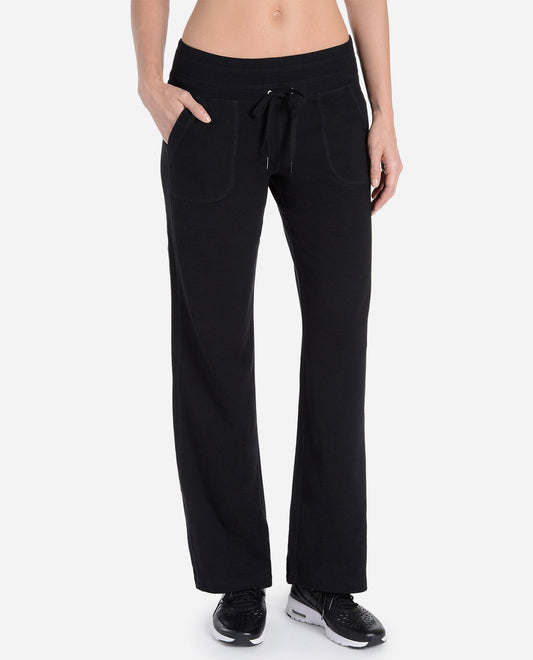 Front View of Danskin Plus Size Rich Black Essentials Drawcord Pant | DSK Rich Black