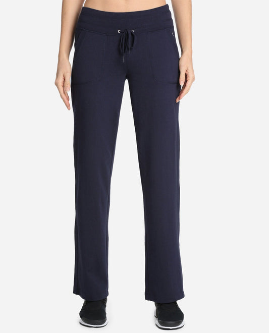 Front View of Danskin Plus Size Midnight Navy Essentials Drawcord Pant | DSK Midnight Navy