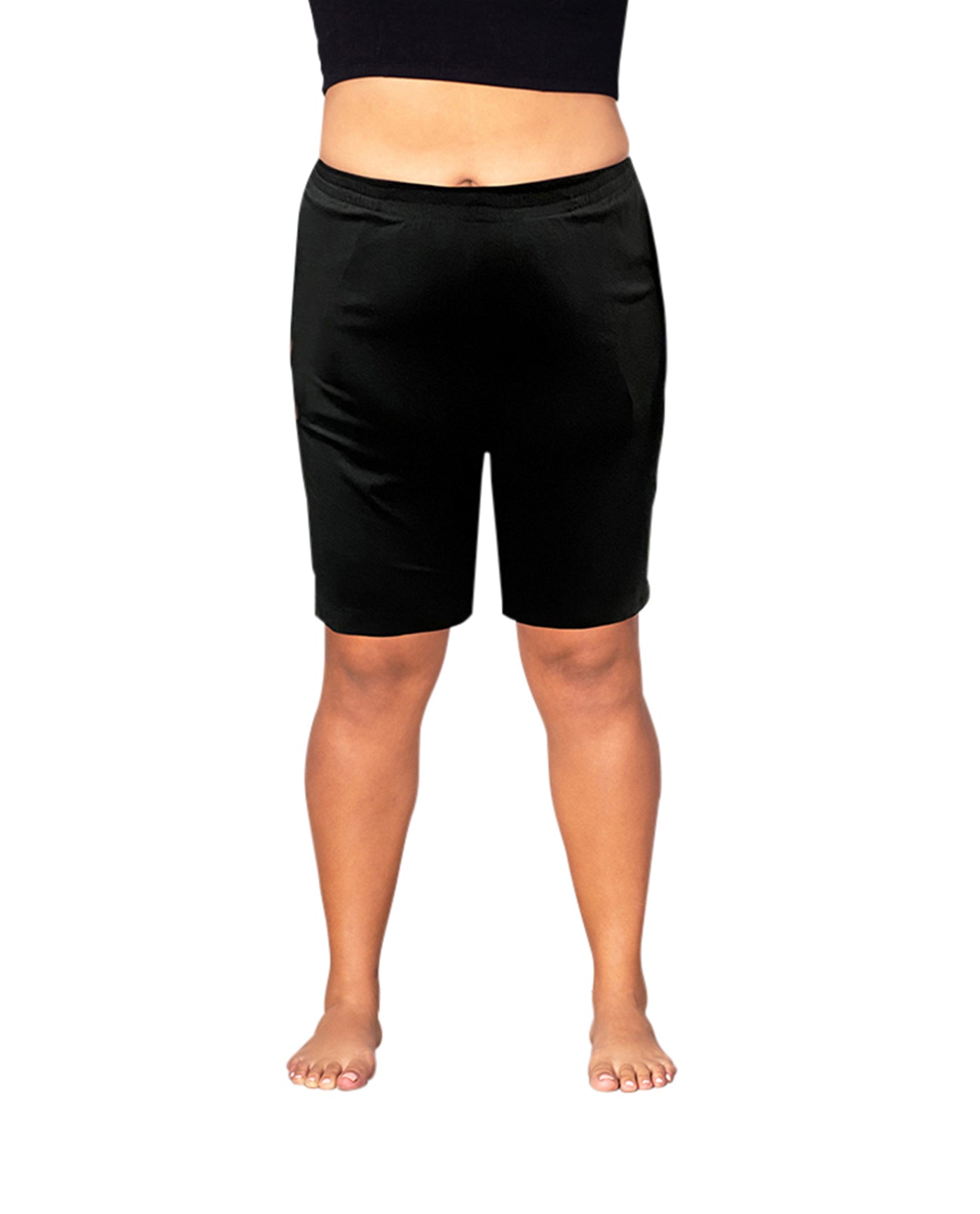 Front of Cotton Jersey Plus Size Shorts | 001 OTPS Black