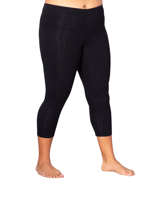 Front of Cotton Jersey Plus Size Capri Leggings | 001 OTPS Black