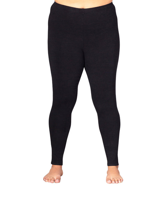 Front of Cotton Jersey Plus Size Full Length Leggings | 001 OTPS Black