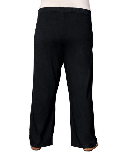 Back View of On The Plus Side Black Cotton Jersey Wide Leg Plus Size Knit Pants | OTPS BLACK