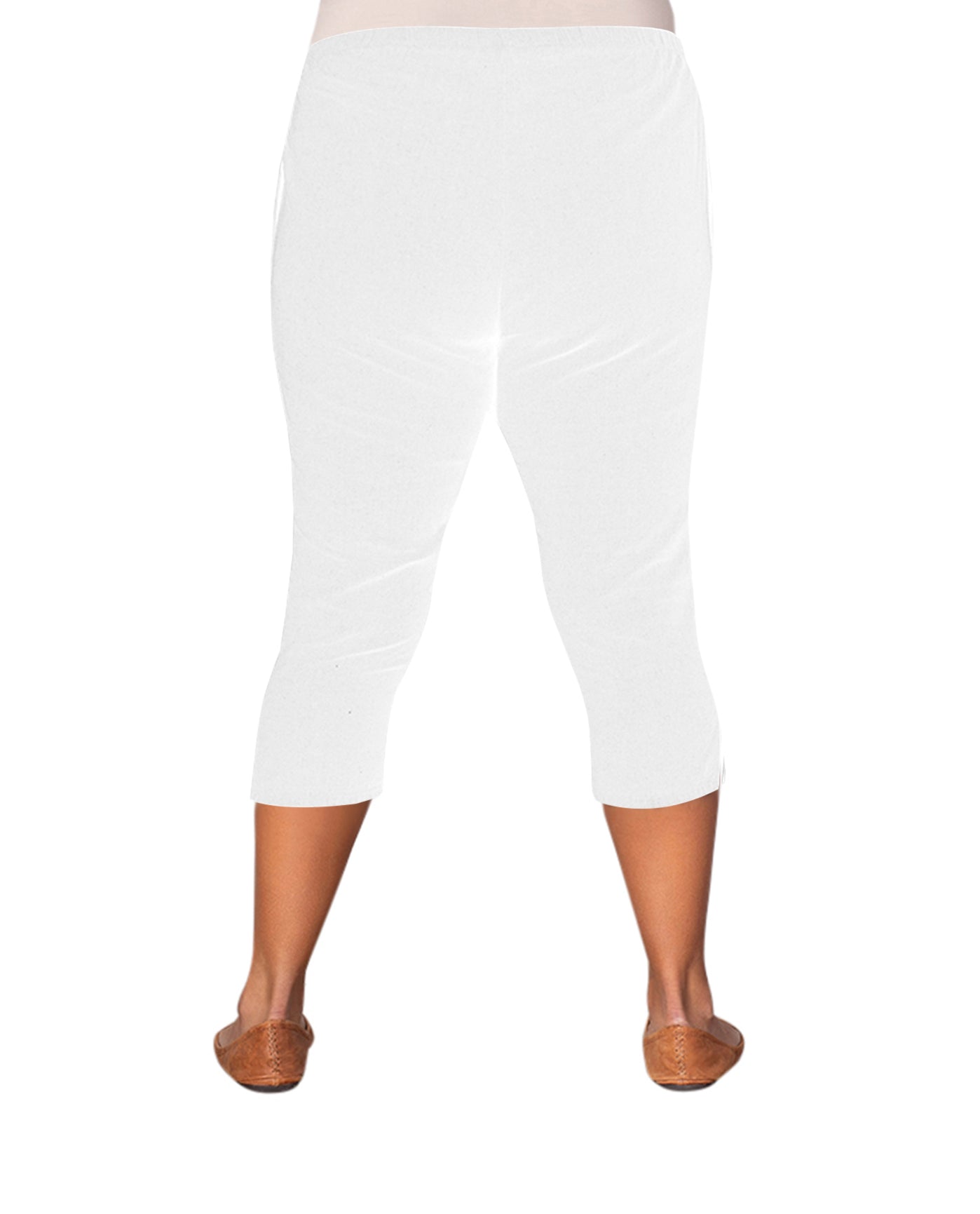 Back of Pull On Linen Plus Size Capri Pants | 002 OTPS White