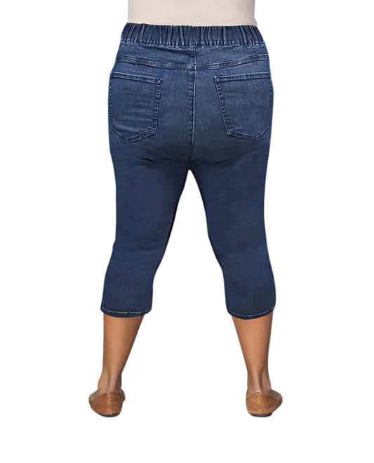 Back of Premium Denim High Rise Crop Cotton-Blend Plus Size Jegging | 021 OTPS Medium Wash Denim
