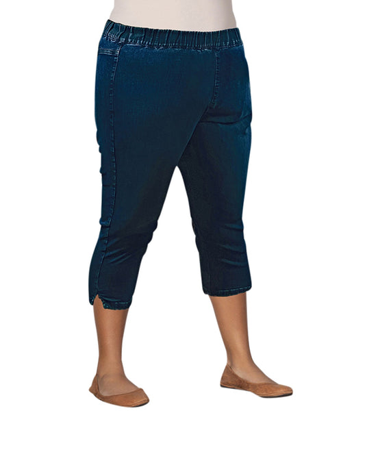 Front of Premium Denim High Rise Crop Cotton-Blend Plus Size Jegging | 022 OTPS Dark Wash Denim