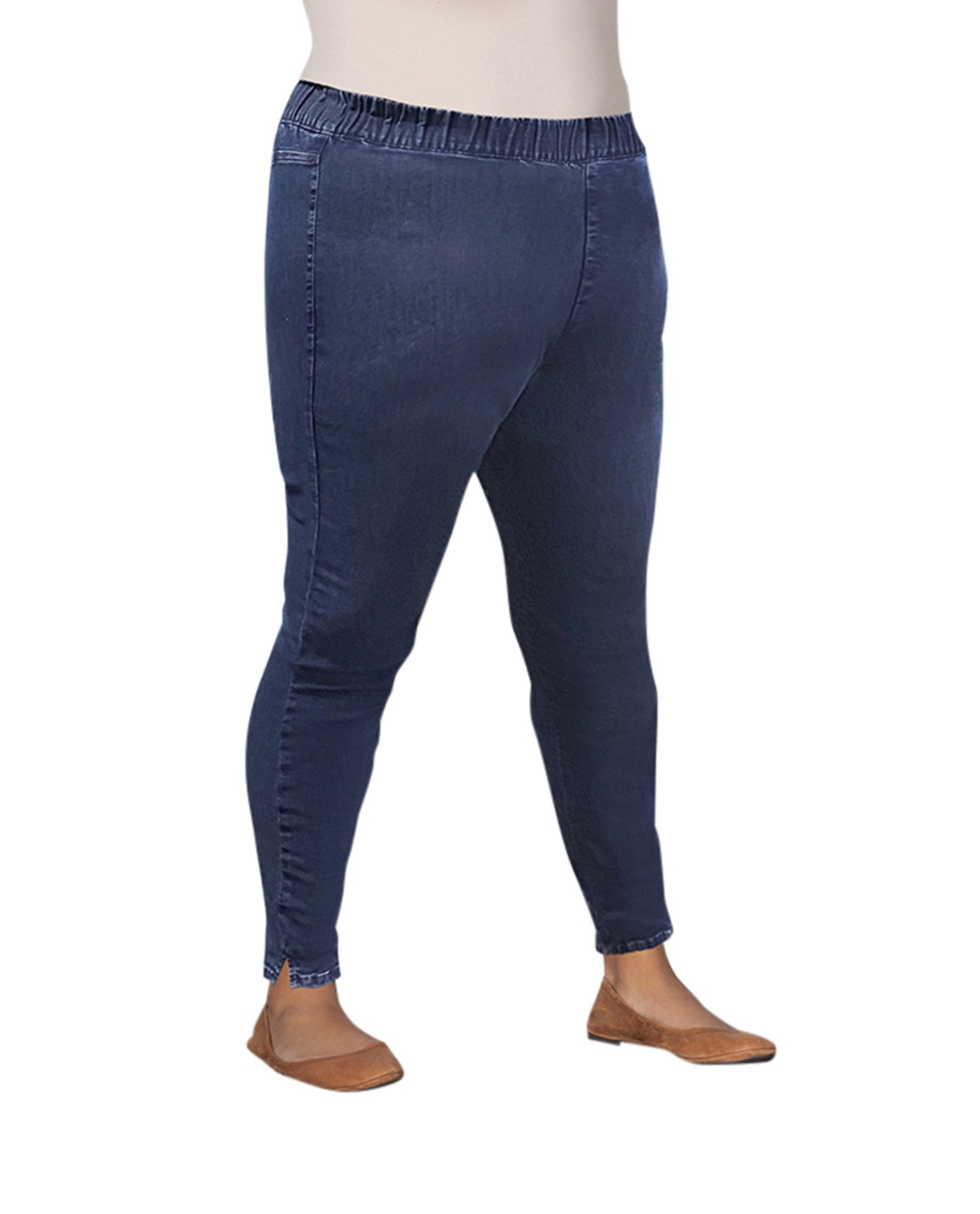 Front of Premium High Rise Cotton-Blend Denim Plus Size Jegging | 021 OTPS Medium Wash Denim