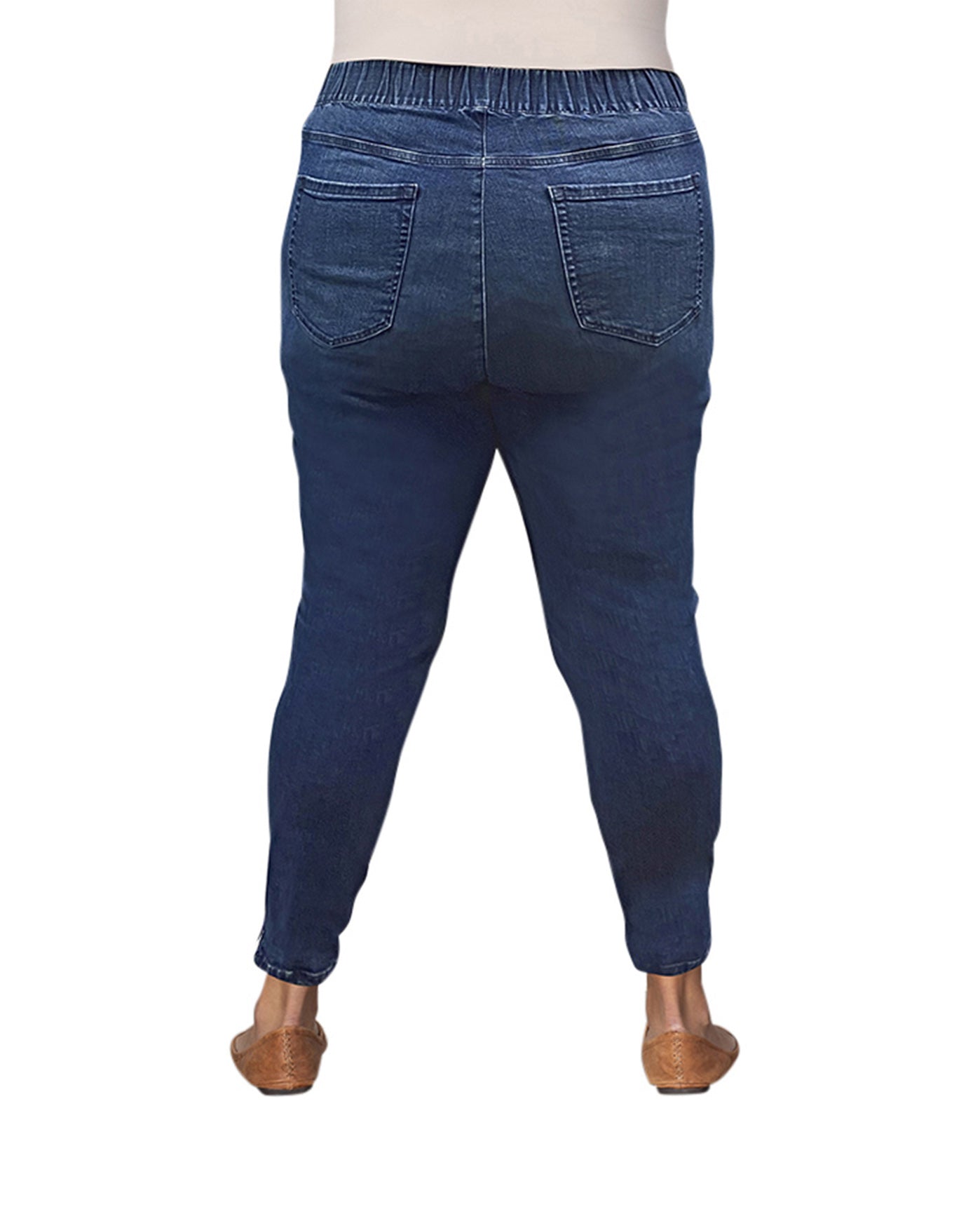 Back of Premium High Rise Cotton-Blend Denim Plus Size Jegging | 021 OTPS Medium Wash Denim