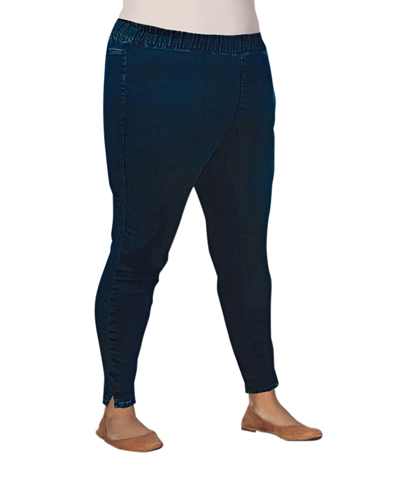 Front of Premium High Rise Cotton-Blend Denim Plus Size Jegging | 022 OTPS Dark Wash Denim