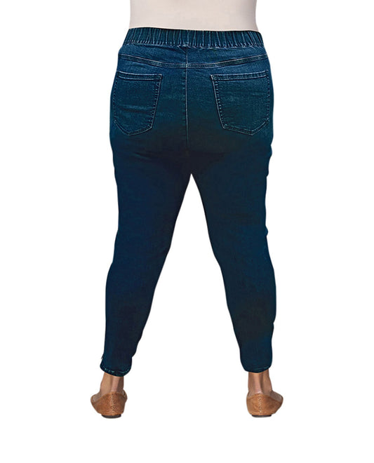 Back of Premium High Rise Cotton-Blend Denim Plus Size Jegging | 022 OTPS Dark Wash Denim