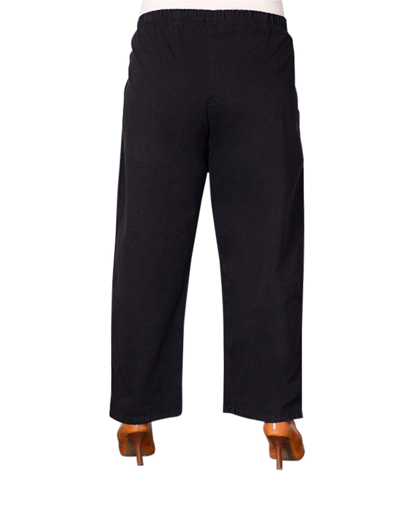 Back of Wide Leg Stretch Cotton Twill Plus Size Pants | 001 OTPS Black