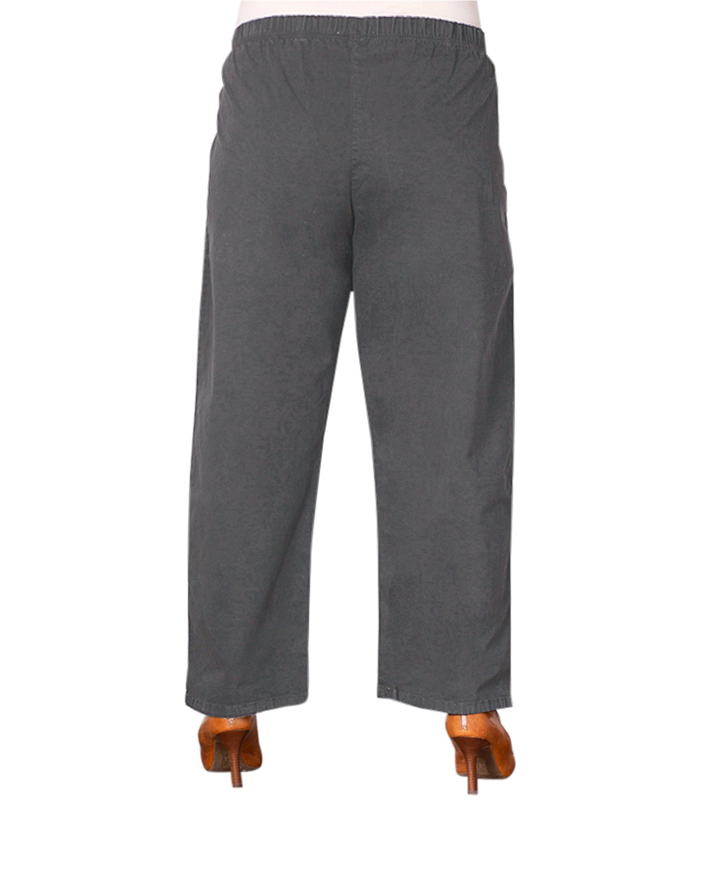 Back of Wide Leg Stretch Cotton Twill Plus Size Pants | 015 OTPS Gray