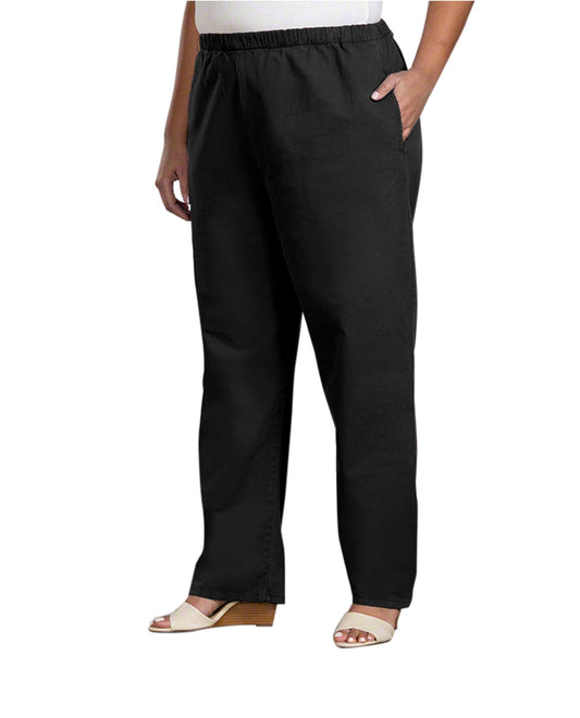 Front of Relaxed Leg Stretch Cotton Twill Plus Size Pants | 001 OTPS Black