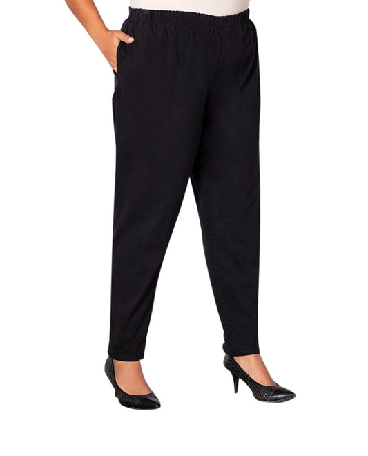 Front of Tailored Leg Stretch Cotton Twill Plus Size Pants | 001 OTPS Black