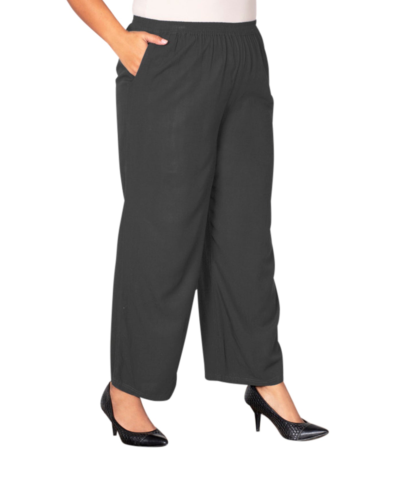 Front of Wide Leg Rayon Plus Size Pants | 015 OTPS Gray