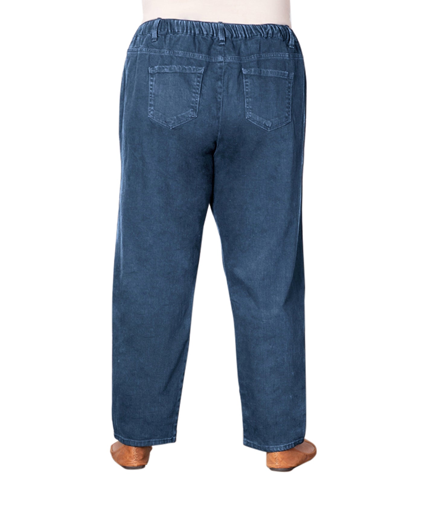 Back of Premium Relaxed Leg Five Pocket Cotton-Blend Denim Plus Size Jeans | 021 OTPS Medium Wash Denim