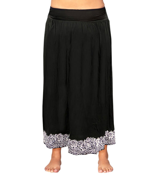 Front of Embroidered Plus Size Maxi Skirt | 229 OTPS Embroidered Black White