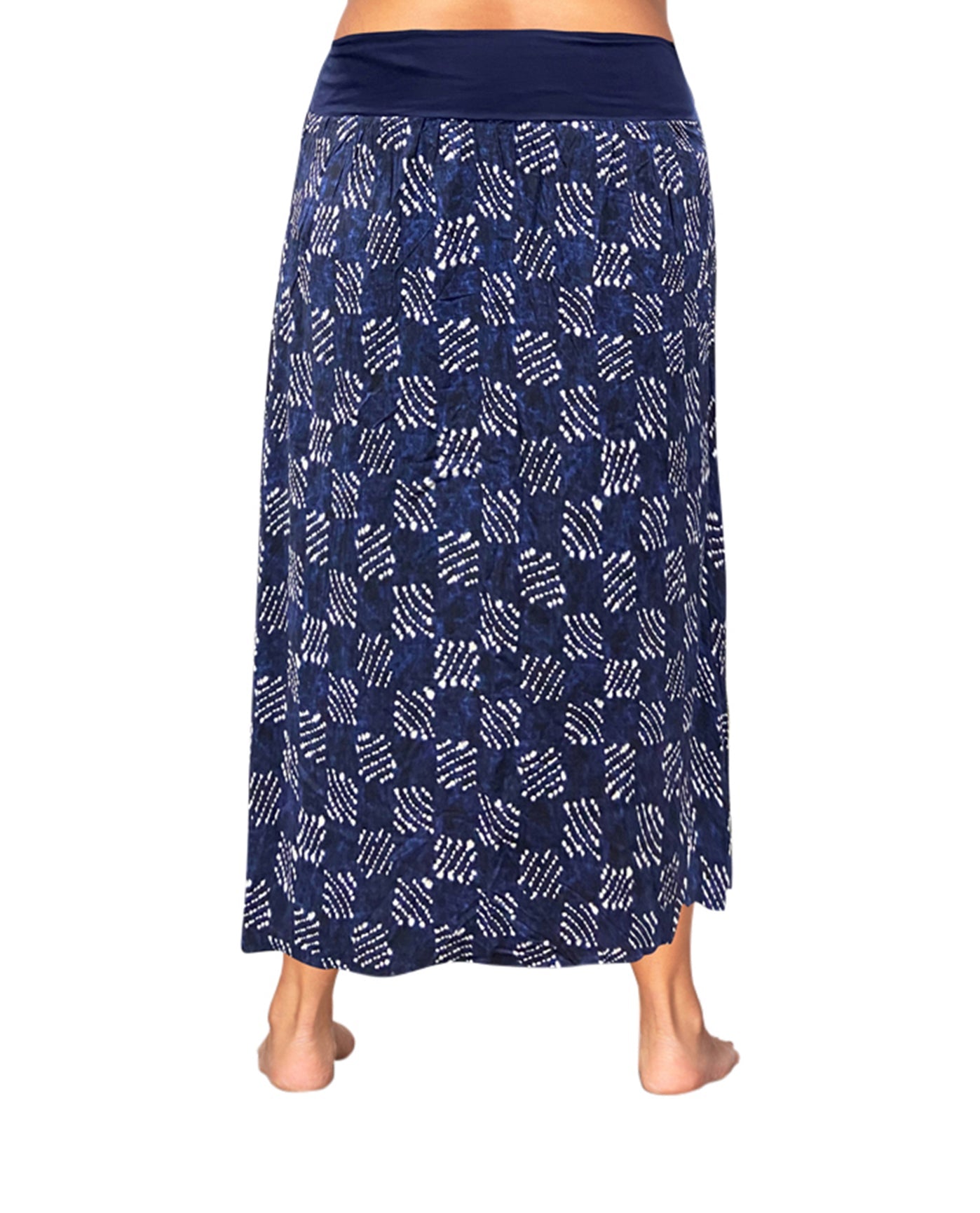 Back of Printed Plus Size Maxi Skirt | 223 OTPS Blue Tribal