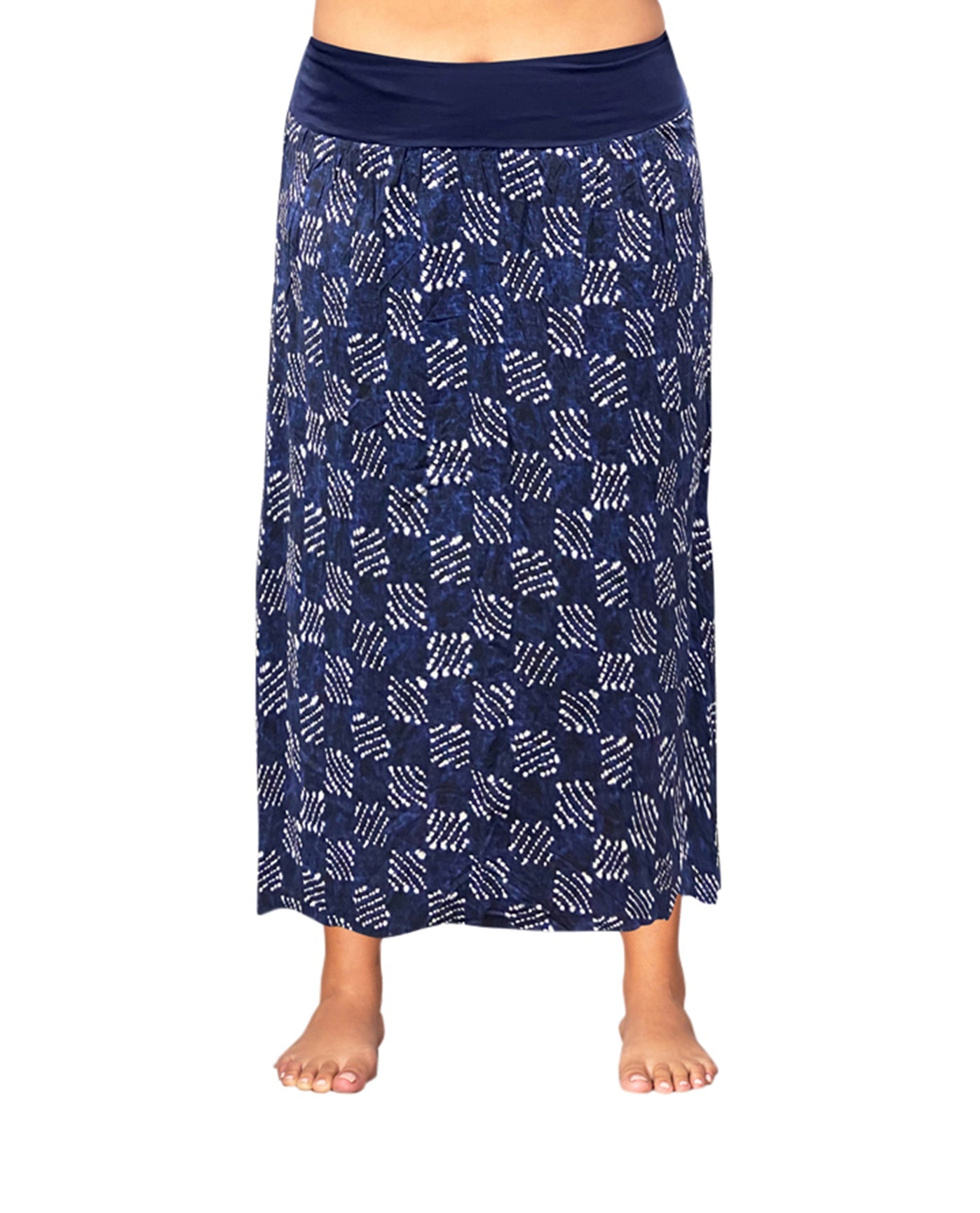 Front of Printed Plus Size Maxi Skirt | 223 OTPS Blue Tribal