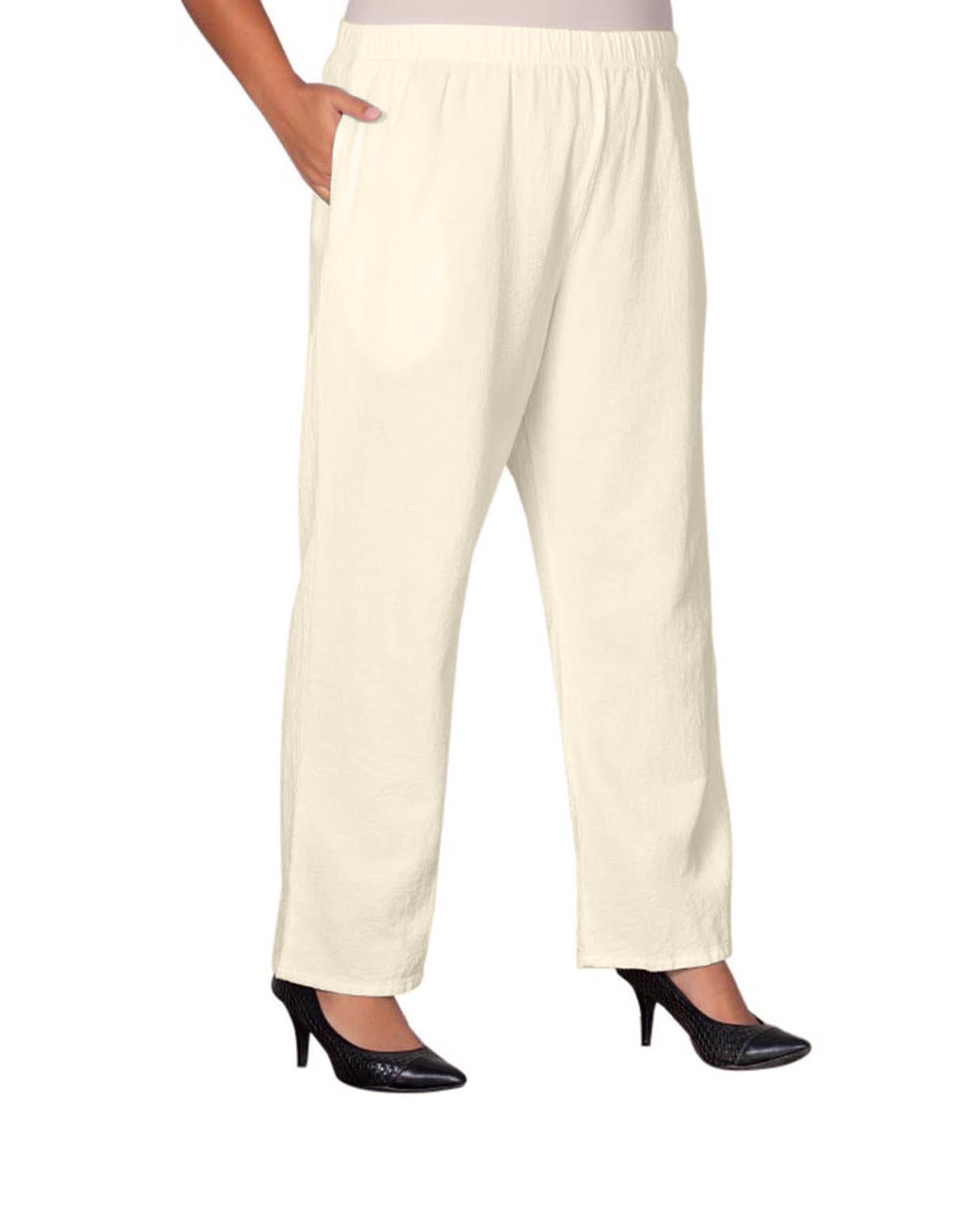 Front of Wide Leg Crinkle Cotton Plus Size Pants | ARCWT OTPS Arctic White