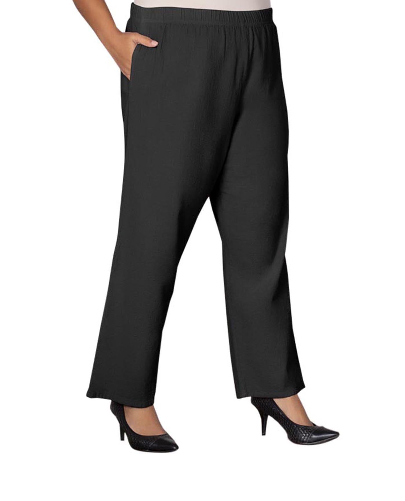 Front of Wide Leg Crinkle Cotton Plus Size Pants | BLACK OTPS Black