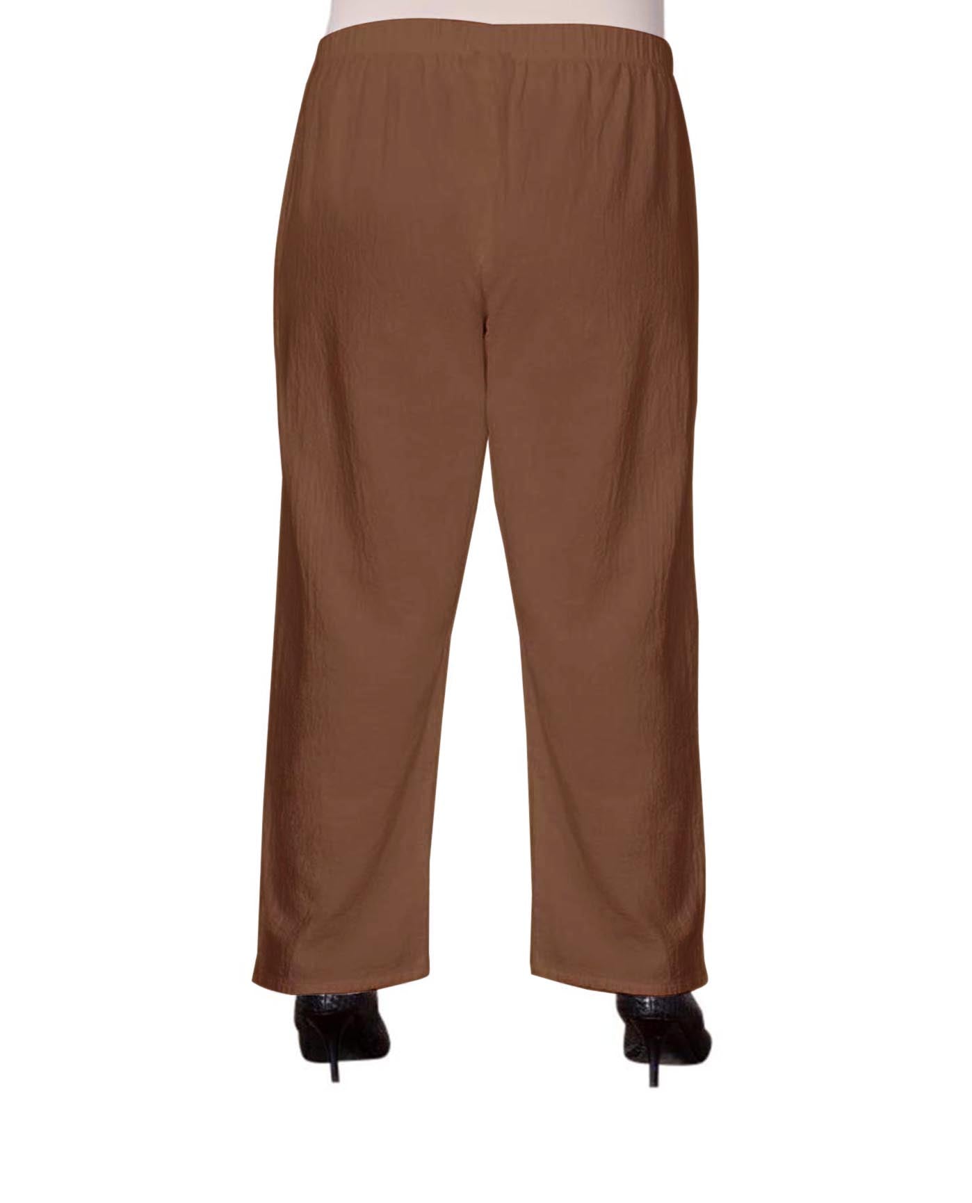 Back of Wide Leg Crinkle Cotton Plus Size Pants | BROWN OTPS Brown