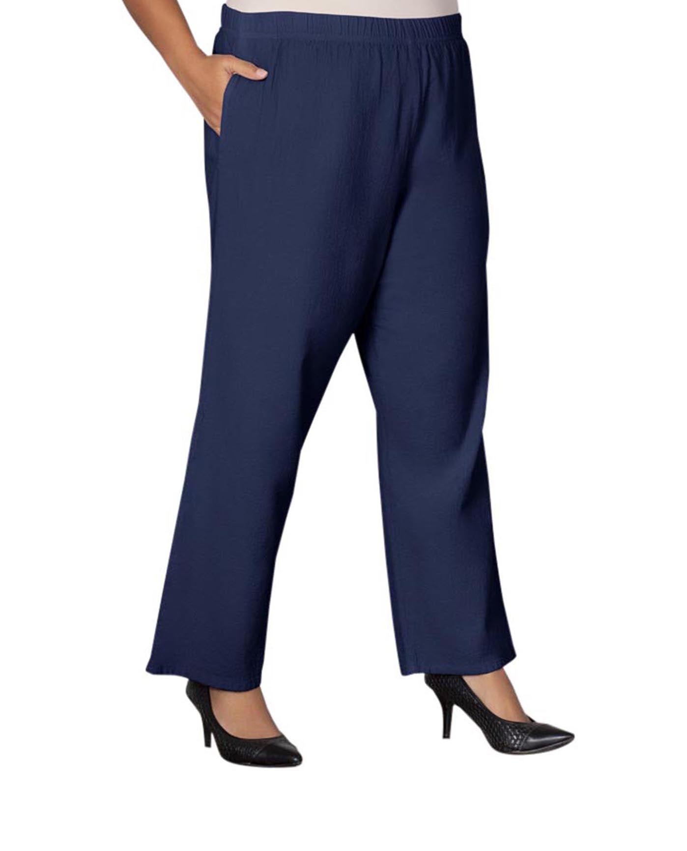 Front of Wide Leg Crinkle Cotton Plus Size Pants | NAVY OTPS Navy