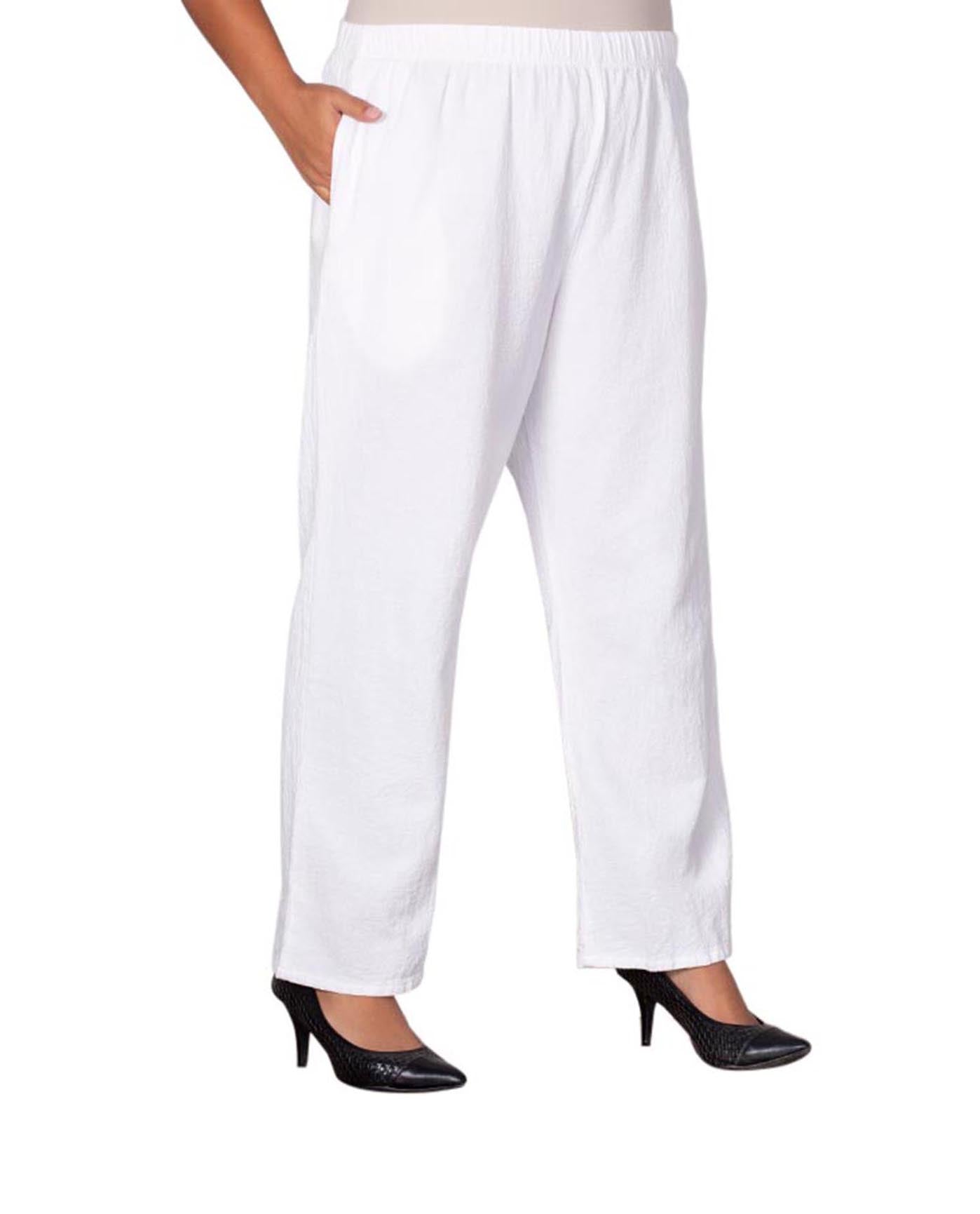 Front of Wide Leg Crinkle Cotton Plus Size Pants | WHITE OTPS White